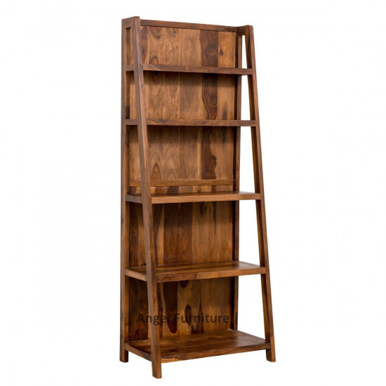 Angel's Solid Sheesham Wood Vertical Ladder Bookshelf Large (Standard, Honey Finish)