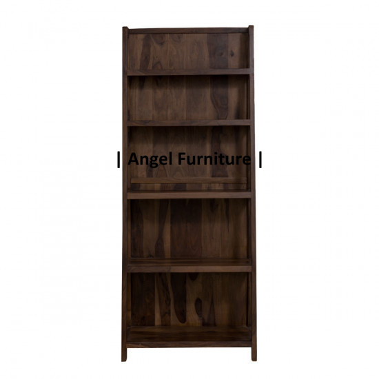 Angel's Solid Sheesham Wood Vertical Ladder Bookshelf Large (Standard, Walnut Finish)