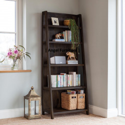 Angel's Solid Sheesham Wood Vertical Ladder Bookshelf Large (Standard, Walnut Finish)
