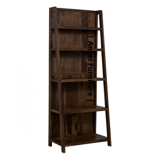 Angel's Solid Sheesham Wood Vertical Ladder Bookshelf Large (Standard, Walnut Finish)