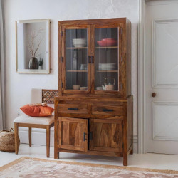 Angel Furniture Solid Sheesham Wood Crockery Cabinet | Kitchen Cabinet | Storage Unit (Full, Honey Finish)