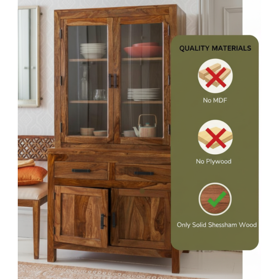 Atlanta Crockery Cabinet | Kitchen Cabinet  (Honey Finish)