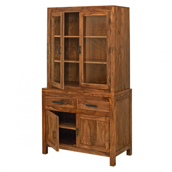 Angel Furniture Solid Sheesham Wood Crockery Cabinet | Kitchen Cabinet | Storage Unit (Full, Honey Finish)