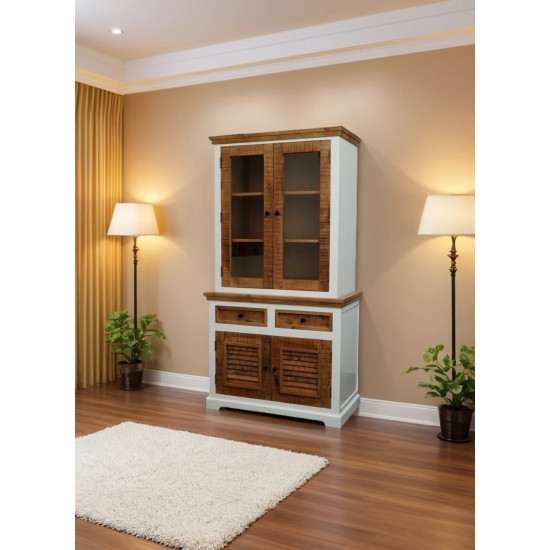 White Mango Wood Kitchen Cabinet with Natural Finish