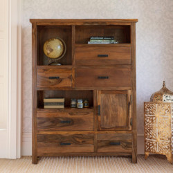 Angel Furniture Solid Sheesham Wood Vertical Storage Cabinet Large (Standard, Honey Finish)