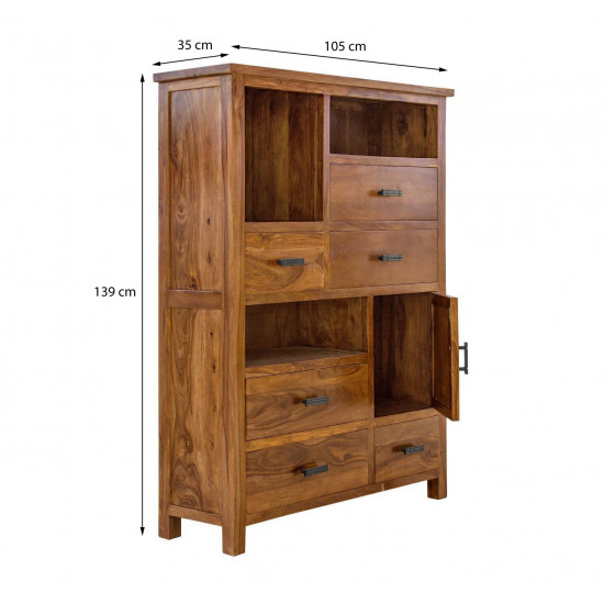 Angel Furniture Solid Sheesham Wood Vertical Storage Cabinet Large (Standard, Honey Finish)