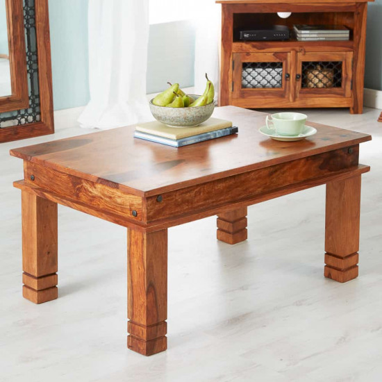 Angel Furniture Solid Sheesham Wood Classic Coffee Table (Standard, Honey Finish)
