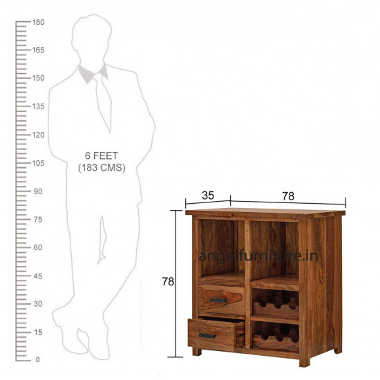 Angel Furniture Solid Wood Bar Cabinet with 2 Drawers & Bottle Holder (Standard, Honey Finish)
