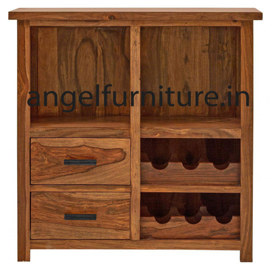 Angel Furniture Solid Wood Bar Cabinet with 2 Drawers & Bottle Holder (Standard, Honey Finish)