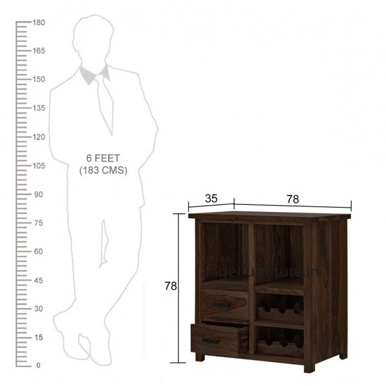 Angel Furniture Solid Wood Bar Cabinet with 2 Drawers & Bottle Holder (Standard, Walnut Finish)