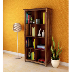 Angel Furniture Solid Sheesham Wood Large Vertical Bookshelf Strip Design (Standard, Honey Finish)