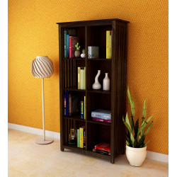Angel Furniture Solid Sheesham Wood Large Vertical Bookshelf Strip Design (Standard, Walnut Finish)