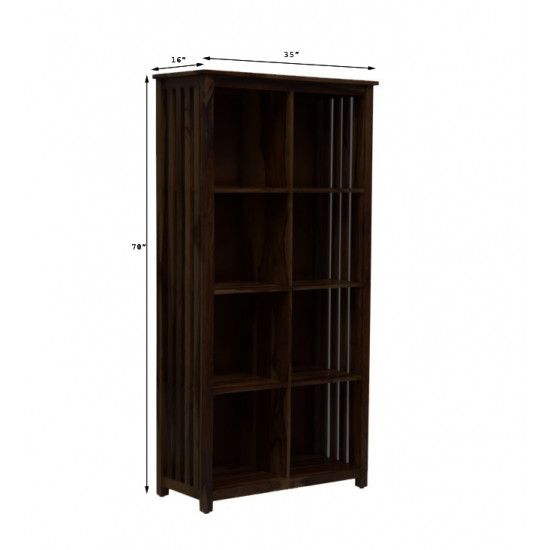 Angel Furniture Solid Sheesham Wood Large Vertical Bookshelf Strip Design (Standard, Walnut Finish)