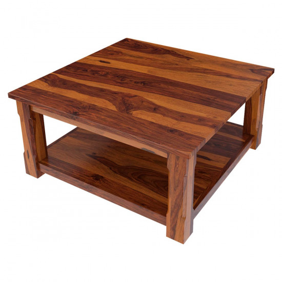 Angle Furniture Solid Sheesham Wood Coffee Table Square 39x39x18 Inch (Honey Finish)
