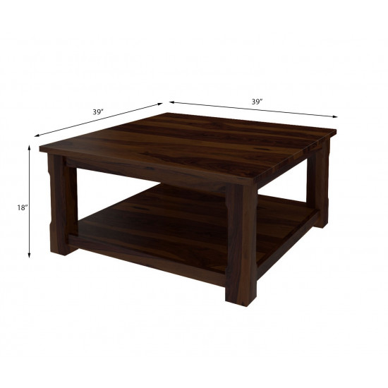 Angle Furniture Solid Sheesham Wood Coffee Table Square 39x39x18 Inch (Walnut Finish)