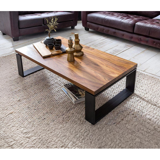 Coffee Table with Metal Legs 115x60x35 cm (Honey Finish)
