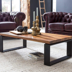 Angel Furniture Sheesham Wood Coffee Table with Metal Legs 115x60x35 cm (Honey Finish)