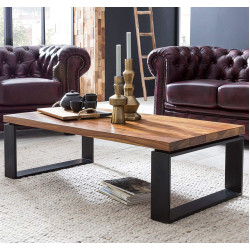 Angel Furniture Sheesham Wood Coffee Table with Metal Legs 115x60x35 cm (Honey Finish)