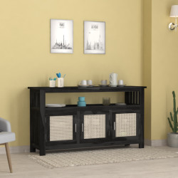 Angel Furniture Contemporary Sheesham Wood Crockery Cabinet with Three Cane Doors and Versatile Storage - Walnut Finish - Dining Room Sideboard and Storage Solution - Kitchen Cabinet