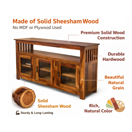 Serenity Dining Room Cabinet (Honey Finish) Glass Door