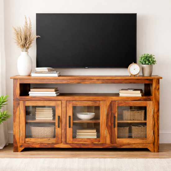 Serenity Dining Room Cabinet (Honey Finish) Glass Door