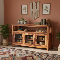 Serenity Dining Room Cabinet (Honey Finish) Glass Door