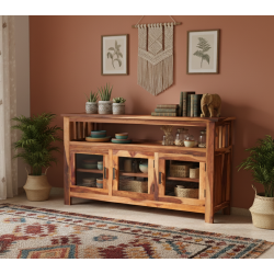 Serenity Dining Room Cabinet (Honey Finish) Glass Door