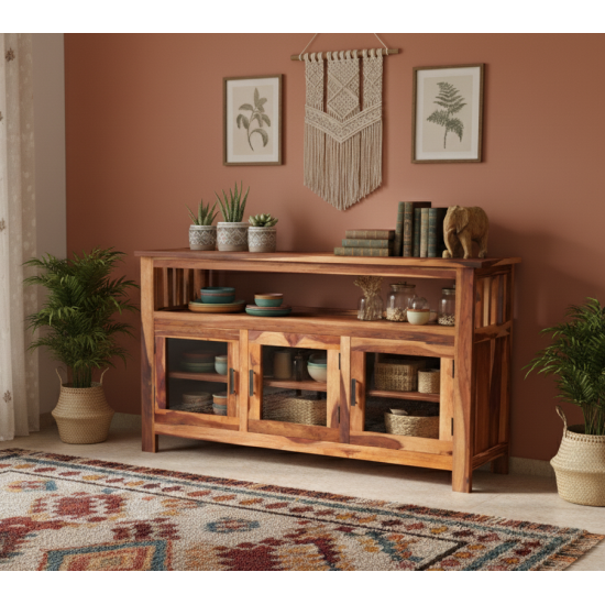 Serenity Dining Room Cabinet (Honey Finish) Glass Door