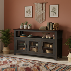 Serenity Dining Room Cabinet (Walnut Finish) Glass Door