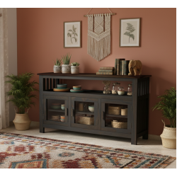 Serenity Dining Room Cabinet (Walnut Finish) Glass Door