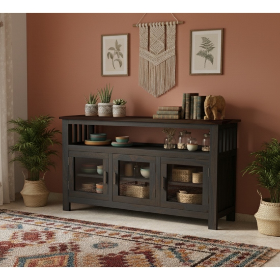 Serenity Dining Room Cabinet (Walnut Finish) Glass Door