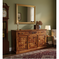 Diamond Design Sideboard 3 Door 3 Drawer (Honey Finish)