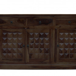 ANGEL FURNITURE Solid Sheesham Wood Diamond Design Sideboard 3 Door 3 Drawer (Walnut Finish)