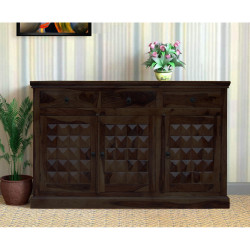 ANGEL FURNITURE Solid Sheesham Wood Diamond Design Sideboard 3 Door 3 Drawer (Walnut Finish)