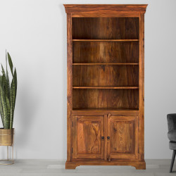 ANGEL FURNITURE Sheesham Wood Orchid Classic Designed Large Size Bookshelf with Storage Cabinet (Honey Finish)
