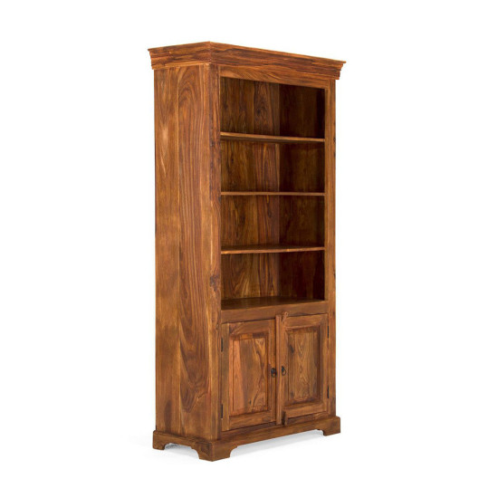 ANGEL FURNITURE Sheesham Wood Orchid Classic Designed Large Size Bookshelf with Storage Cabinet (Honey Finish)