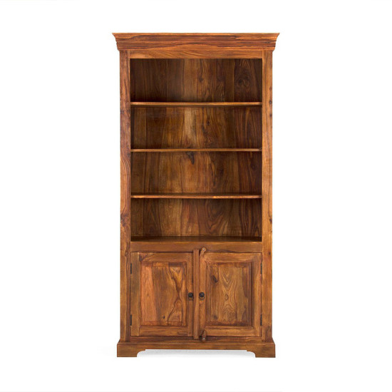 ANGEL FURNITURE Sheesham Wood Orchid Classic Designed Large Size Bookshelf with Storage Cabinet (Honey Finish)
