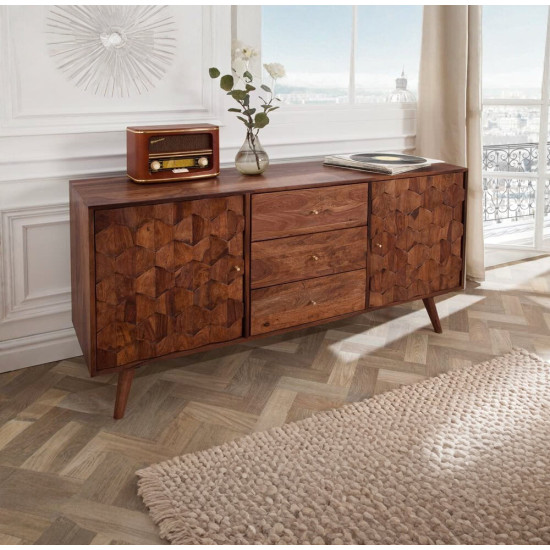 Geneva Sideboard with Three Drawer 145x40x75 CM (Honey Finish)