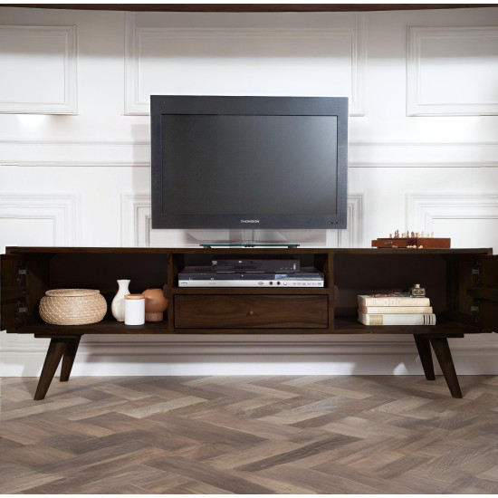 Hexagoanl Brick Design Entertainment Unit | Tv Unit (Walnut Finish)