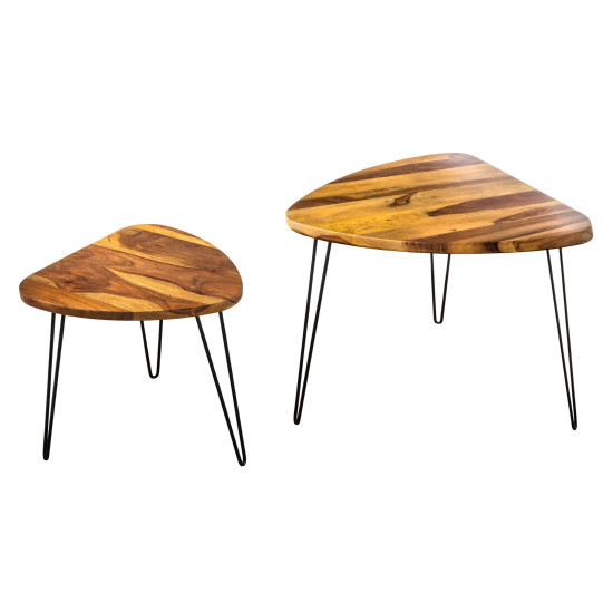ANGEL FURNITURE Sheesham Wood Oval Shape Nested Coffee Table with Hairpin Legs in Honey Finish