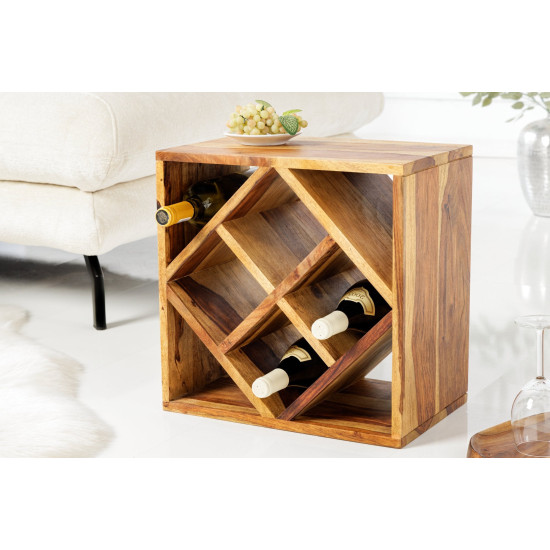 ANGEL FURNITURE Cube end Table Solid Wood (Wine Rack, Honey Finish)