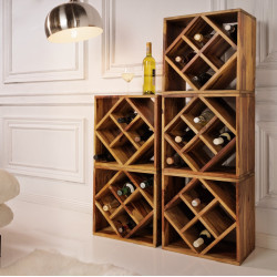 ANGEL FURNITURE Cube end Table Solid Wood (Wine Rack, Honey Finish)