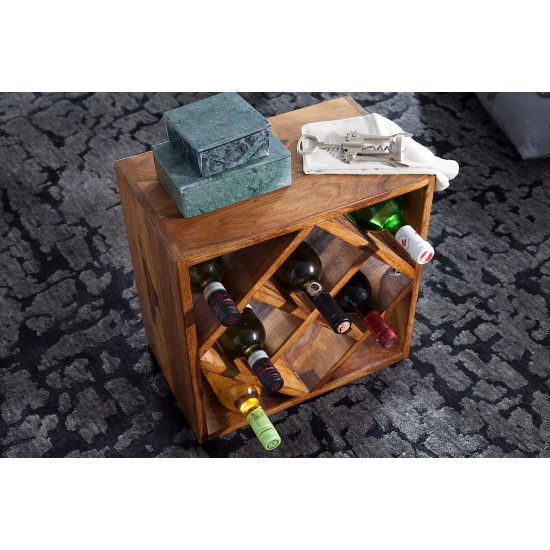 ANGEL FURNITURE Cube end Table Solid Wood (Wine Rack, Honey Finish)