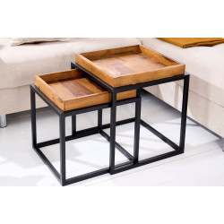 ANGEL FURNITURE Sheesham Wood Nested Table with Metal Stand in Honey Finish