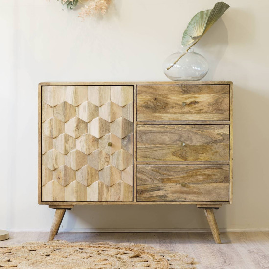 ANGEL FURNITURE Darwin Mango Wood Sideboard in Natural Finish (Closed Cabinet)