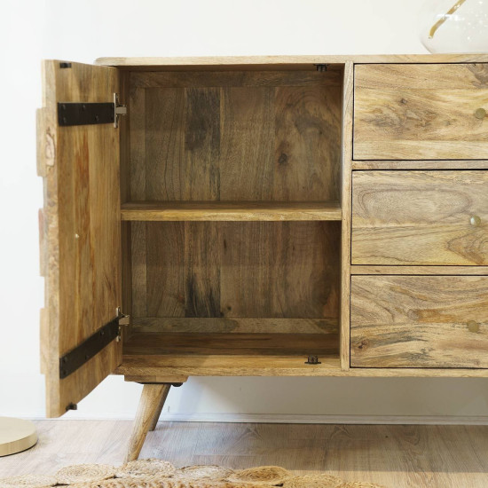 ANGEL FURNITURE Darwin Mango Wood Sideboard in Natural Finish (Closed Cabinet)