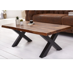 ANGEL FURNITURE Fremont sheesham Wood Live Edge Coffee Table with Metal Base Leg 110x60x40