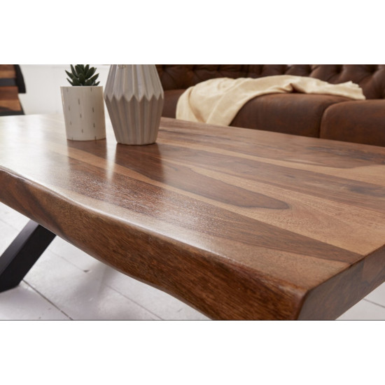 ANGEL FURNITURE Fremont sheesham Wood Live Edge Coffee Table with Metal Base Leg 110x60x40