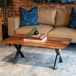 Sheesham Wood Coffee Table with Metal Base (Double Cross, Sheesham Wood)
