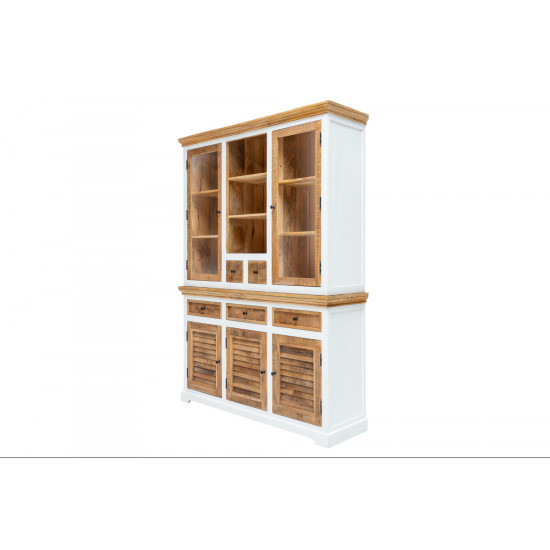 Angel Furniture Whitewave Solid Wood Crockery Cabinet | Large Hutch Cabinet | Kitchen Storage Furniture 150x45x180 CM (Crockery Cabinet)